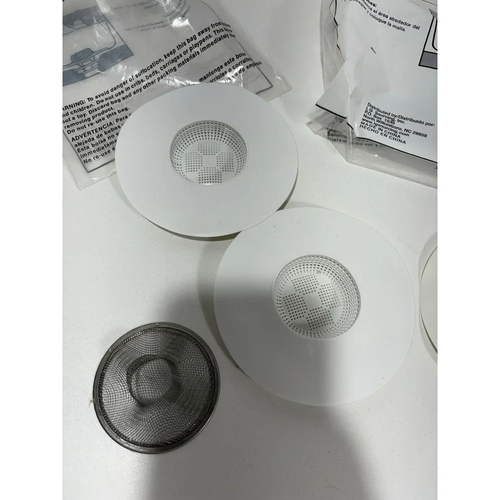 Bath Shower Sink Strainer Guard Lot‎ Of 3 Bathroom White Silicone + 1 Metal